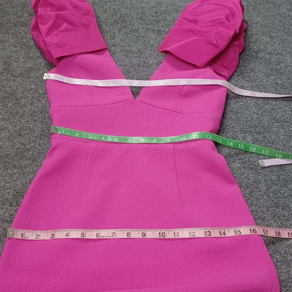 Rebecca Vallance Cupid's Bow Mixed Media Crepe & Taffeta Dress Barbiecore Size 2 - Picture 12 of 14